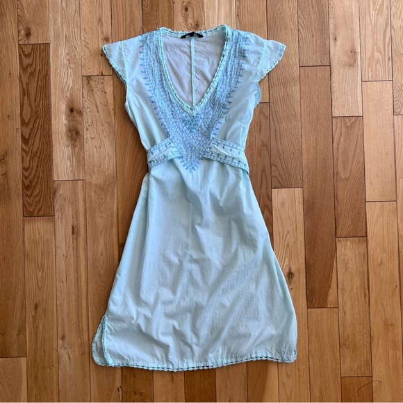 Karma Highway Light Blue Embroidered Beaded Crochet Trim Tie Back Dress OS - Picture 1 of 10